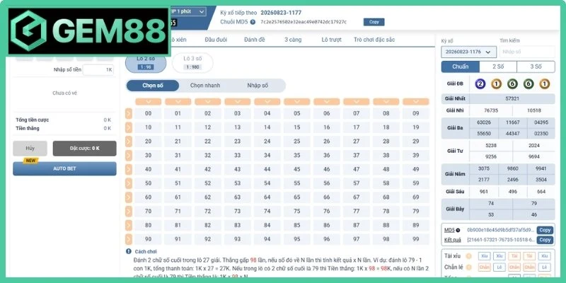 Trải nghiệm vòng quay xổ số Gem88 siêu tốc